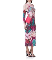 AFRM Shailene Feather Printed Turtleneck Long Sleeve Midi Dress