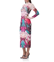 AFRM Shailene Feather Printed Turtleneck Long Sleeve Midi Dress