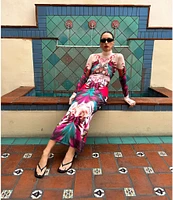 AFRM Shailene Feather Printed Turtleneck Long Sleeve Midi Dress