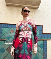 AFRM Shailene Feather Printed Turtleneck Long Sleeve Midi Dress