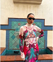 AFRM Shailene Feather Printed Turtleneck Long Sleeve Midi Dress