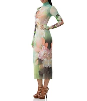AFRM Shailene Floral Placed Print Turtleneck Long Sleeve Midi Dress