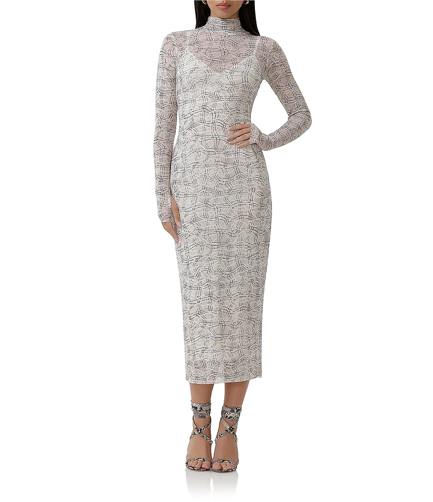 AFRM Shailene Print Turtleneck Long Sleeve Midi Dress