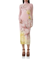 AFRM Shailene Floral Print Turtleneck Long Sleeve Midi Dress