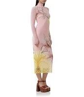 AFRM Shailene Floral Print Turtleneck Long Sleeve Midi Dress