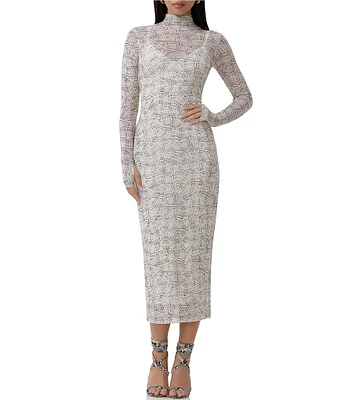 AFRM Shailene Print Turtleneck Long Sleeve Midi Dress