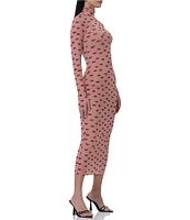 AFRM Shailene Mesh Novelty Kiss Print Turtleneck Long Sleeve Bodycon Dress