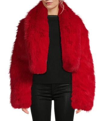 AFRM Stephanie Faux Fur Round Neck Long Barrel Sleeve Cropped Jacket