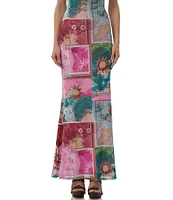 AFRM Tegan Tropical Postcard Print Mesh Maxi Mermaid Skirt