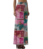 AFRM Tegan Tropical Postcard Print Mesh Maxi Mermaid Skirt