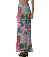 AFRM Tegan Tropical Postcard Print Mesh Maxi Mermaid Skirt