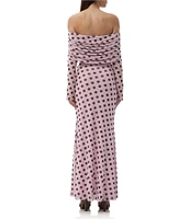 AFRM Thelma Dot Print Off-The-Shoulder Long Sleeve Mesh Maxi Dress