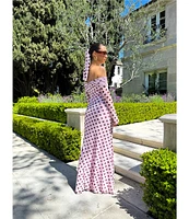AFRM Thelma Dot Print Off-The-Shoulder Long Sleeve Mesh Maxi Dress