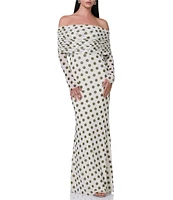 AFRM Thelma Mesh Dot Print Off The Shoulder Neck Long Sleeve Maxi Dress