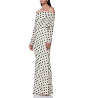 AFRM Thelma Mesh Dot Print Off The Shoulder Neck Long Sleeve Maxi Dress