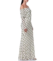 AFRM Thelma Mesh Dot Print Off The Shoulder Neck Long Sleeve Maxi Dress