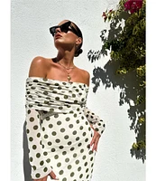 AFRM Thelma Mesh Dot Print Off The Shoulder Neck Long Sleeve Maxi Dress