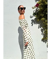 AFRM Thelma Mesh Dot Print Off The Shoulder Neck Long Sleeve Maxi Dress