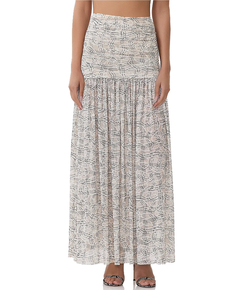AFRM Val Lace Plaid Ruched Mesh Pleated Coordinating Skirt