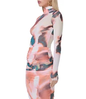 AFRM Zadie Mesh Abstract Print Turtleneck Long Sleeve Top