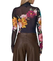 AFRM Zadie Mesh Floral Print Turtleneck Long Sleeve Top