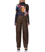 AFRM Zadie Mesh Floral Print Turtleneck Long Sleeve Top