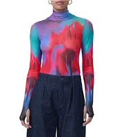 AFRM Zadie Mesh Print Turtleneck Long Sleeve Top