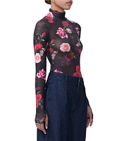 AFRM Zadie Mesh Rose Print Turtleneck Long Sleeve Top