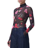 AFRM Zadie Mesh Rose Print Turtleneck Long Sleeve Top