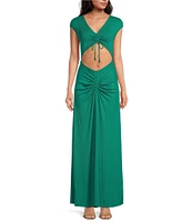 Agua Bendita Ailana Knit Jersey V-Neck Cap Sleeve Cut-Out Sheath Dress