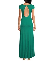 Agua Bendita Ailana Knit Jersey V-Neck Cap Sleeve Cut-Out Sheath Dress