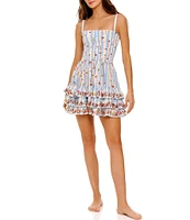 Agua Bendita Alamy Floral Print Square Neck Sleeveless Tiered Mini Dress