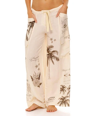 Agua Bendita Alice Woven Tropical Palm Tree Placement Print Coordinating Cargo Pants