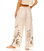 Agua Bendita Alice Woven Tropical Palm Tree Placement Print Coordinating Cargo Pants