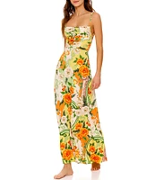 Agua Bendita Arista Floral Knit Print Square Neck Sleeveless Tie Back Maxi Dress