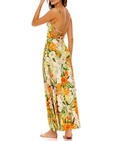 Agua Bendita Arista Floral Knit Print Square Neck Sleeveless Tie Back Maxi Dress