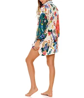 Agua Bendita Chrissy Floral Placement Print Point Collar 3/4 Sleeve Coordinating Shirt