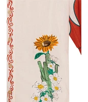Agua Bendita Chrissy Nopal Floral Embroidered Point Collar 3/4 Sleeve Button Up Top