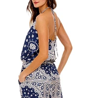 Agua Bendita Coordinating Harmony Scarf Print Halter V-Neck Sleeveless Tie Front Top