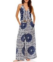 Agua Bendita Coordinating Harmony Scarf Print Halter V-Neck Sleeveless Tie Front Top