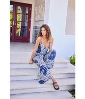 Agua Bendita Coordinating Harmony Scarf Print Halter V-Neck Sleeveless Tie Front Top