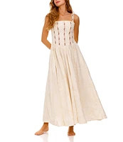 Agua Bendita Emerald Embroidered Square Neck Sleeveless Maxi Dress