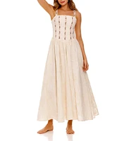 Agua Bendita Emerald Embroidered Square Neck Sleeveless Maxi Dress
