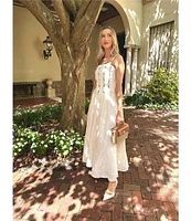 Agua Bendita Emerald Embroidered Square Neck Sleeveless Maxi Dress