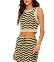 Agua Bendita Emory Chevron Knit Round Neck Coordinating Sleeveless Crop Top