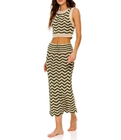 Agua Bendita Emory Chevron Knit Round Neck Coordinating Sleeveless Crop Top