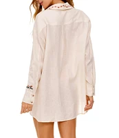 Agua Bendita Floral Embroidered Button Front Collar Long Sleeve Shirt