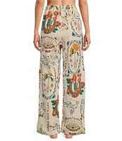 Agua Bendita Frank Nopal Desert Print Crinkle Woven Elastic Tie Waist Pant