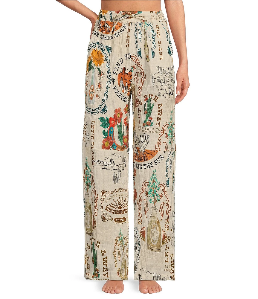 Agua Bendita Frank Nopal Desert Print Crinkle Woven Elastic Tie Waist Pant