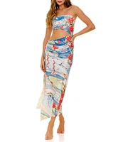 Agua Bendita Gwen Floral Placement Print Strapless Sleeveless Cutout Dress